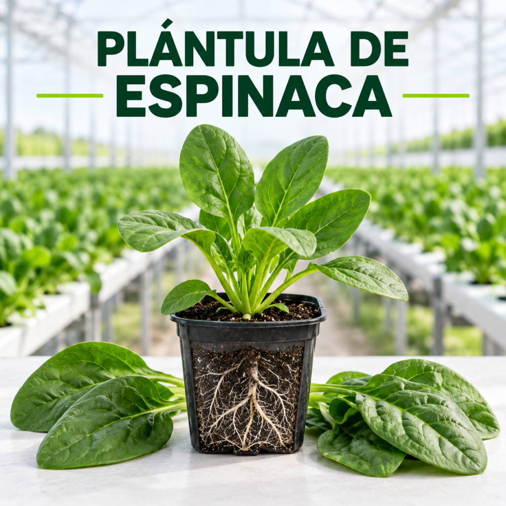 Plántula de espinaca saludable para cultivo hidropónico y siembra en suelo
