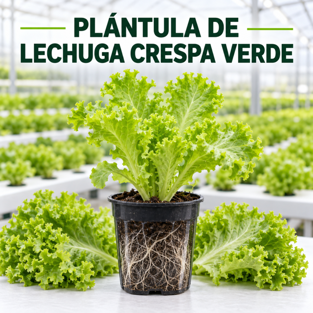 Plántula de lechuga crespa verde para cultivo hidropónico y huerta urbana